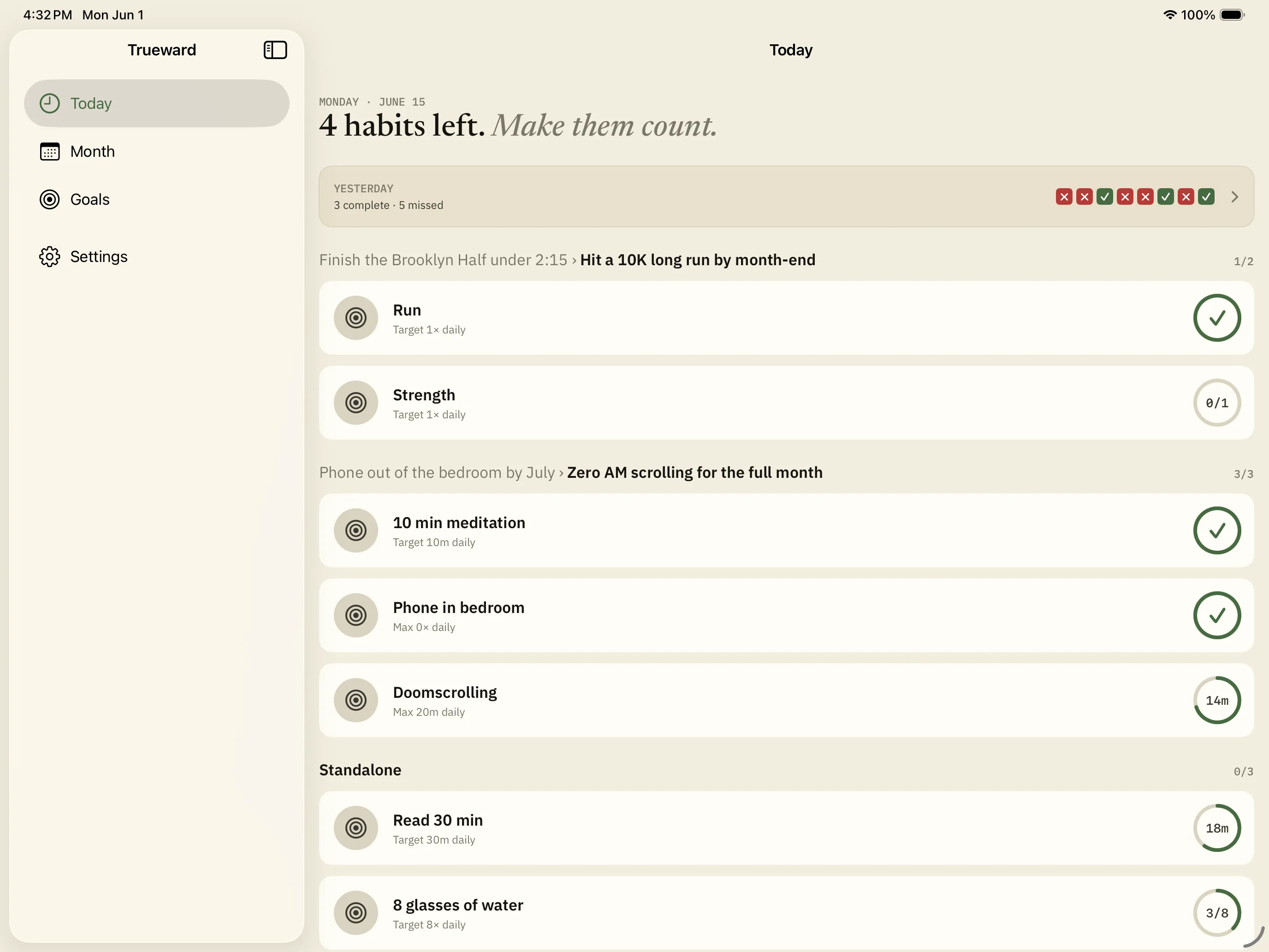 Trueward Today view on iPad